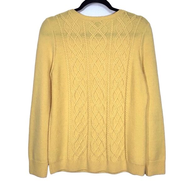 Talbots Cable Knit Sweater Lambswool Blend Fisherman Women’s Large Petite Yellow - Picture 3 of 8